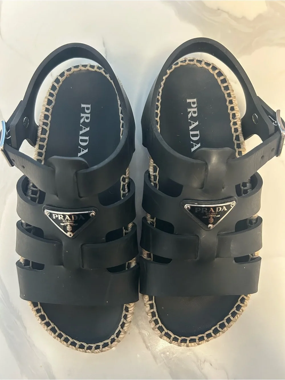 Prada Black Jelly Espadrille Sandals with Rope Trim